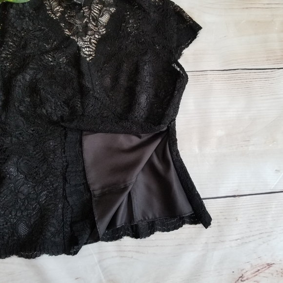 Alfani NWT Lace Overlay Balck Top Sz 4P - Picture 5 of 7
